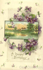 1921 A Happy Birthday Antique Postcard 1c stamp Vintage Post Card picture