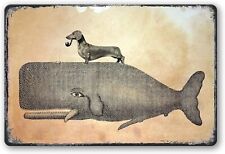 Vintage Wiener Dog Riding Whale Metal Tin Sign, Dachshund Gifts for Women, Do... picture