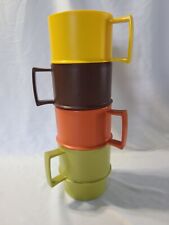 Set Of 4 Vintage TUPPERWARE Stackable Coffee Mugs Cups Harvest Fall Colors picture