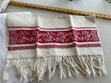 Victorian red damask linen knotted fringed show towel 20x42 excellent cond 1880 picture