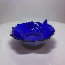 Vintage Blenko Glass Cabbage Leaf Bowl in Cobalt Blue Glass picture