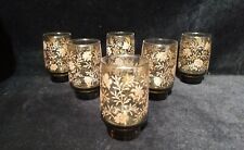  VTG 70’s Libby Amber Smoke Brown Glasses Tumblers Brown Flowers 12 OZ. SET OF 6 picture