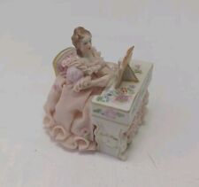 Irish Dresden Rosemary Lace Porcelain Figurine Lady Piano Pink Vintage Antique picture