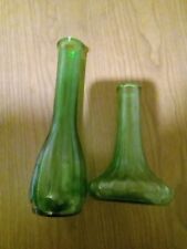 Vintage 1970 Green Glass 9 Inch And 6 Inches Flower Vases picture