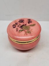 Vintage Genuine Alabaster Trinket Box Hand Carved Made In Italy Flowers Pink  picture