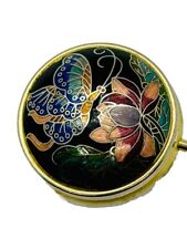 Vintage Metal Pill Box Cloisonne Guilloche Enamel With Butterfly & Floral Design picture