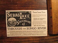 Antique Vintage Ephemera 1890s Print Ad Sebago Steamboat Co Songo River Maine ME picture