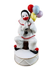 vtg 70's  Berman & Anderson Porcelain Clown w Balloons Music Box see video picture