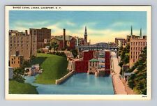 Lockport NY-New York, Barge Canal Locks, Antique Vintage Souvenir Postcard picture