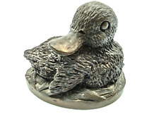 Vtg Bronze Nesting Duckling Paperweight Figurine Detailed 2 