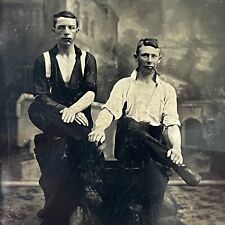 Antique Tintype Photograph Very Handsome Affectionate Young Men Cigars Gay Int picture