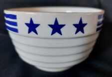 Vintage Farmhouse Bowl - Made in USA -  Cream w/Blue Stars & Stripes Rib Beehive picture