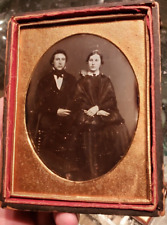 Quarter plate Indiana Daguerreotype of couple writing in back of case picture