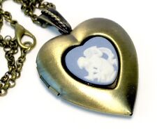 Wedgwood Jewelry, Cameo On Antique Brass Heart Shaped Locket Pendant w/Chain picture