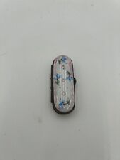 Vintage Limoges France Needles Trinket Box Oval Hand Painted Flower Pink & White picture