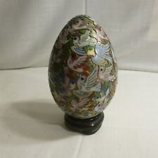 Rare Vintage Cloisonné egg on a wooden stand - with multicolor birds - EUC picture
