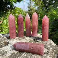 Natural Strawberry Quartz Tower Point Hexagonal Obelisk Healing Crystal Ornament picture