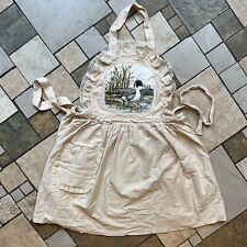 Vtg Cottagecore Full Bib Apron 80s Retro Northern Pintail Duck Patchwork Pockets picture