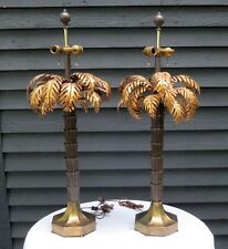 Vintage Pair Warren Kessler Gold Gilt Tole Metal Palm Tree Lamps 35