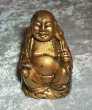 Vintage Miniature Hand Painted Gold Lucky Laughing Seated Buddha Figurine picture