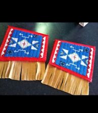 Old American Style Handmade Sioux Beaded Cuffs Leather Fringes FHC11 picture