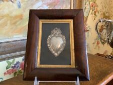 19th Century French Religious Framed Silver Flaming Sacred Heart Circa late 1800 picture