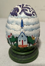 Jim Shore Carved/Painted Wooden Egg Church Scene w/Stand picture
