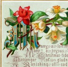 1880s-90s Victorian Christmas Card Poem Flowers Fab P214  picture