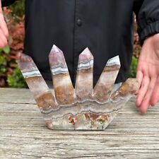 1.2LB 6.6'' Natural Five Points Amethyst Agate Obelisk Crystal Tower Healing picture