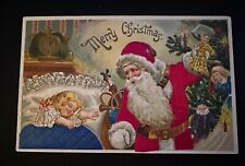 Silk Santa Claus ~Sleeping Child~Asian Doll~Toys~Antique Christmas Postcard~h994 picture