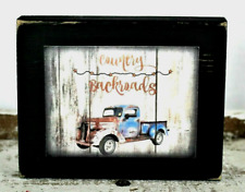 Country Backroads Truck Primitive Rustic Wooden Sign Block Shelf Sitter 3.5X4.5 picture