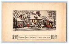 c1920's Merry Christmas And Happy New Year Horse Carriage Snow Winter Postcard picture
