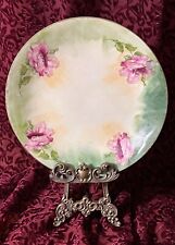 Signed vtg. Italian Royal Art hand painted porcelain pink rose plate w gold edge picture