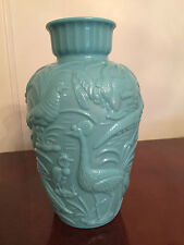 Vintage GILLINDER GLASS Blue Puffy Glass Peacock Bird Vase Art Deco Period 1920s picture