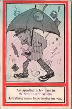 WINNEBAGO, Minnesota Comic Greetings Postcard Man / Umbrella / Rain 1913 Cancel picture