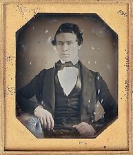 Handsome Light Eyed Young Man Striped Pants Tinted 1/6 Plate Daguerreotype S876 picture