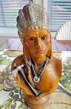 Exceptional 1930-40's Indian Chief Carnival Chalkware Bank w/ Lots of Glitter picture