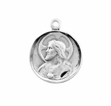 Religious Gifts Sterling Silver Round Sacred Heart of Jesus Medal Pendant, 3/4 I picture
