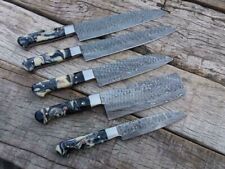BEAUTIFUL CUSTOM HANDMADE 5 PIECES DAMASCUS STEEL HUNTING FORGING CHIEF SET. picture