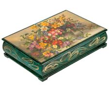 Russian Lacquered Trinket Box with Floral Pattern, Handmade, 4x6  picture