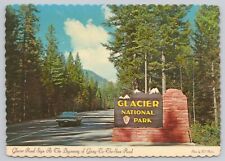 Glacier National Park Montana, Welcome Sign, Going To The Sun Road, Vtg Postcard picture