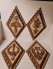 Vintage 4 Ornate Gold Wall Plaques Musical Instruments Floral USA 1971 Homco #2 picture