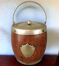 Antique English EPNS Biscuit Box Barrel Porcelain Lined Oak Tobacco Jar Humidor picture
