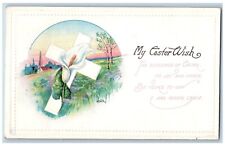 Easter Postcard Holy Cross White Flowers Embossed Humeston Iowa IA 1917 Antique picture