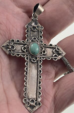 Vintage 950 Silver Cross, Turquoise Accent Stone, 5.0 Grams Silver picture