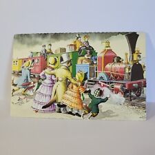 Alfred Mainzer Anthropomorphic Victorian Family Traveling Train Vintage Postcard picture