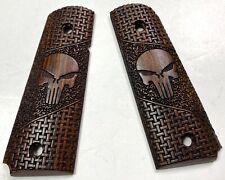 WWII WWI US ARMY COLT M1911 M1911A1 .45 WOODEN PISTOL GRIPS-SKULL PUNISHER DESIG picture