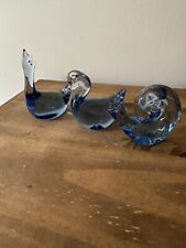 Lot Of 3 Blue Art Glass Animal Figurines. Snail, Swan, Goose/Duck 3.5”T picture