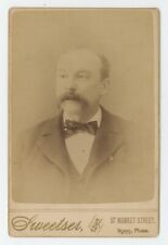 Antique Circa 1880s Cabinet Card Handsome Older Man Mustache Sweetser Lynn, MA picture