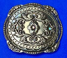 Vintage nocona rhinestone accented ornate pattern / shaped western belt buckle picture